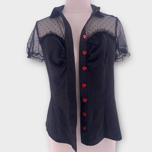 Top Whimigoth Romantic Goth Vampy Coquette Sheer Heart Rockabilly Belle Poque M - Picture 4 of 8